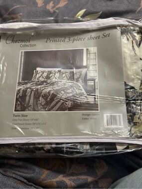 Chezmoi Printed 3-Piece Twin Sheet Set in White